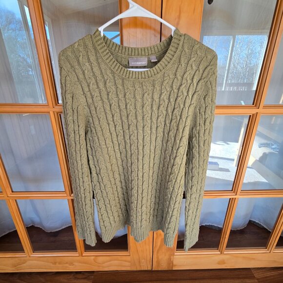 Women's Croft and Barrow Sweater Green Crew Neck Large Cable Style [A] - Picture 2 of 7